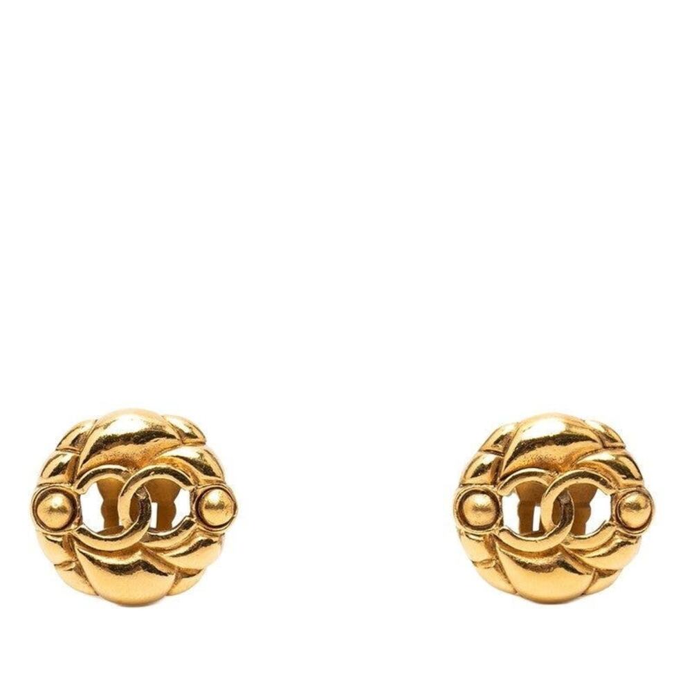 Chanel CC Logo Vintage Gold Plated Earrings